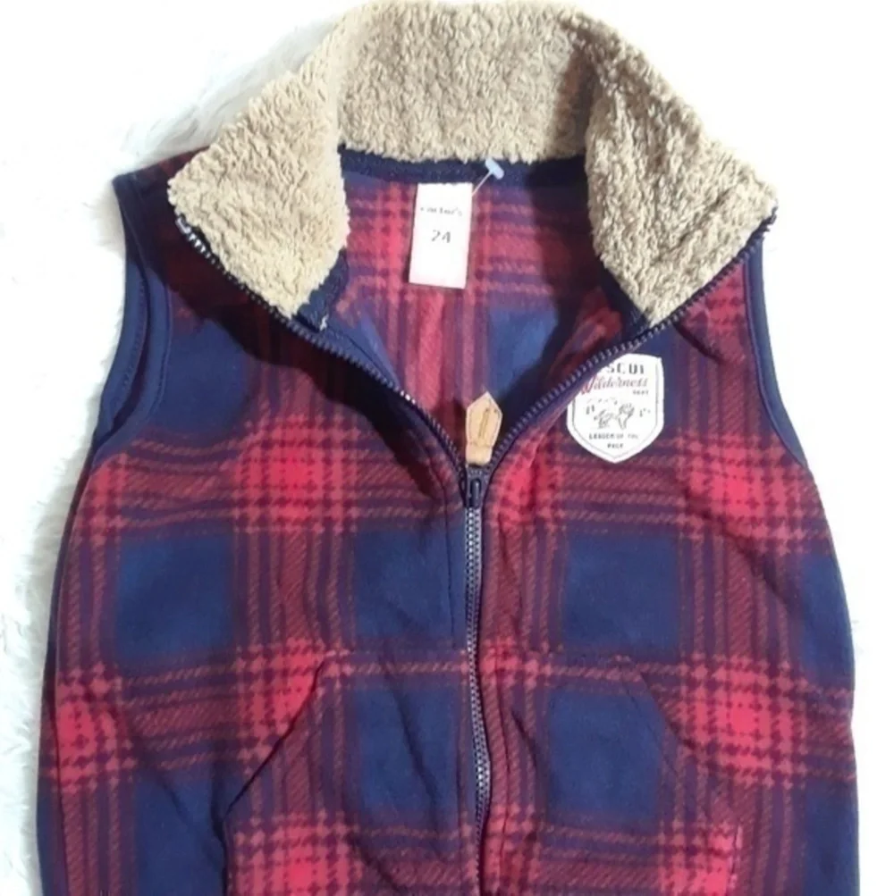 ☄Carter's Plaid Teddy Collar Vest-Size 24 Months